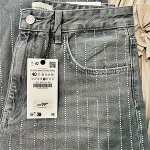 Zara High Rise Gray Women's Jeans covered in rhinestones front and back